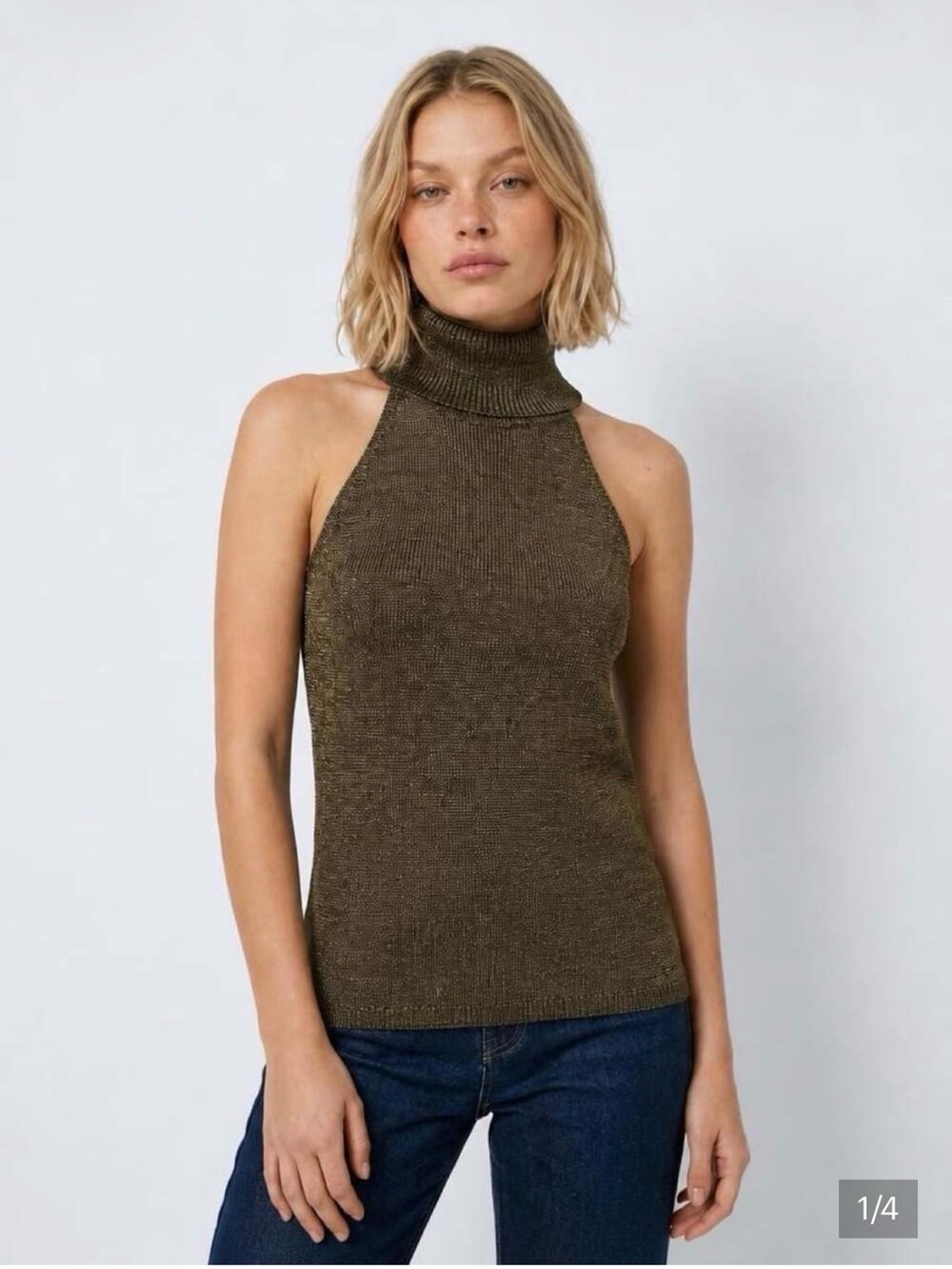 Guess Collection Metallic Gold Halter Knit Turtleneck Shirt